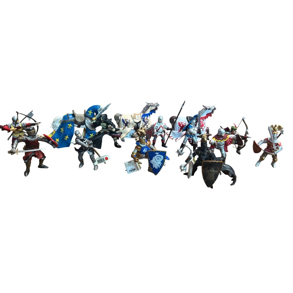 Papo Medieval Knight Figure Lot Blue Ram Black Bull Horse Skeleton Archer 13pc